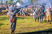 Indrukwekkende veldslag met ca. 1500 re-enactors die strijden in historische kostuums, ter herdenking van de Slag om Grolle in 1627.