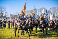 Indrukwekkende veldslag met meer dan 1500 re-enactors die strijden in historische kostuums, ter herdenking van de Slag om Grolle in 1627.