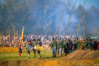 Indrukwekkende veldslag met meer dan 1500 re-enactors die strijden in historische kostuums, ter herdenking van de Slag om Grolle in 1627.