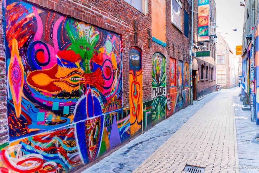 Street art fotografie Groningen: De Papengang's kleurrijke muurschilderingen! Ontdek de creativiteit en energie. Boek nu uw fotoshoot!
