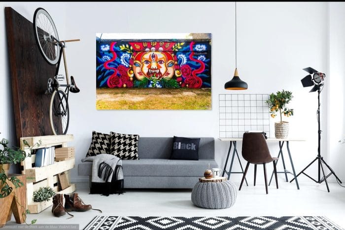 Foto Kleurrijke Street Art in De Berenkuil Eindhoven: levendige muurschilderingen in openluchtmuseum. Te koop via Werk aan de Muur.