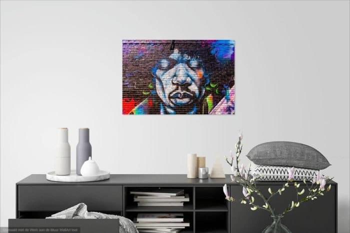 Muziek ontmoet straatkunst! Een verbluffend portret van Jimi Hendrix. Laat je inspireren door mijn unieke fotografie. Vraag je print aan!