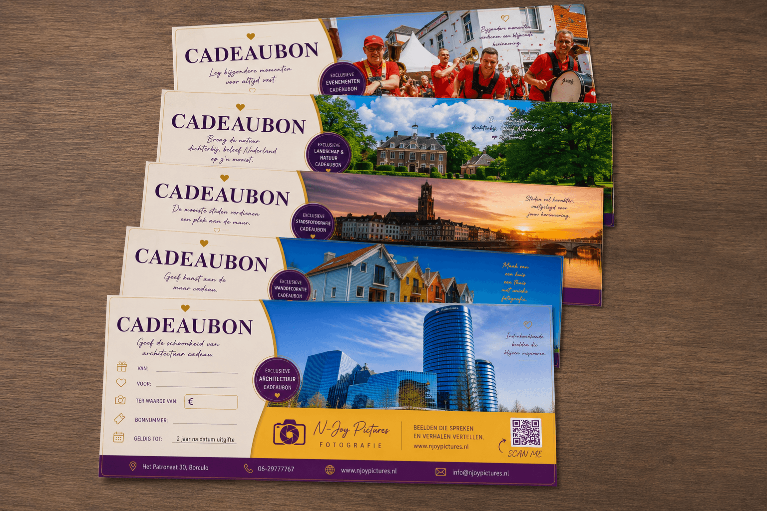 Fotografie Cadeaubon Kopen? | Geef Sfeer Cadeau | N-Joy Pictures 1 Complete waaier van 5 luxe cadeaubonnen voor fotografie en wanddecoratie van N-Joy Pictures Fotografie. Bekijk alle mogelijkheden en neem contact op.